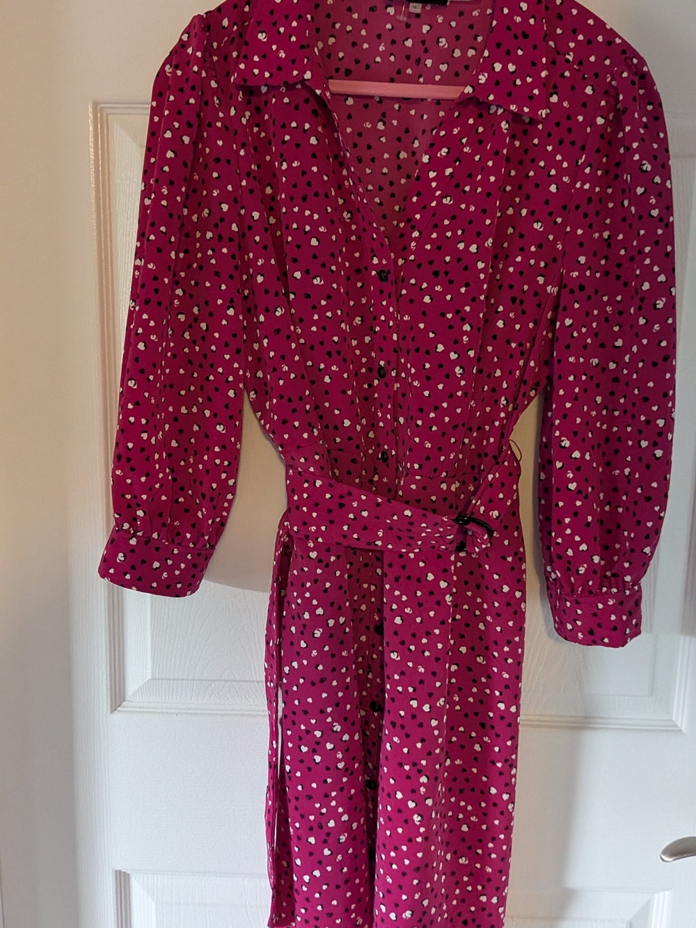 Karl Lagerfeld Paris Pink Heart Print Belted Shirt Dress Size 12